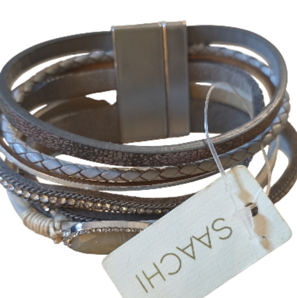 SACHI Silver and Greu Multi-Layered Bracelet